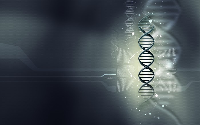 DNA helix with scientific data visualization