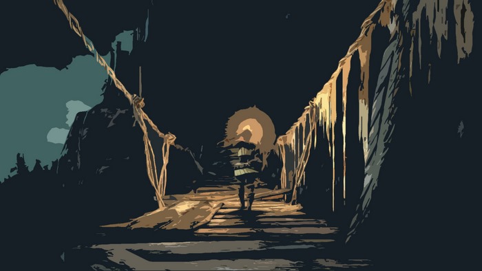Person walking on a rickety bridge in Dark Souls