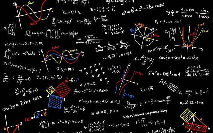 Mathematics formulas and graphs on black background