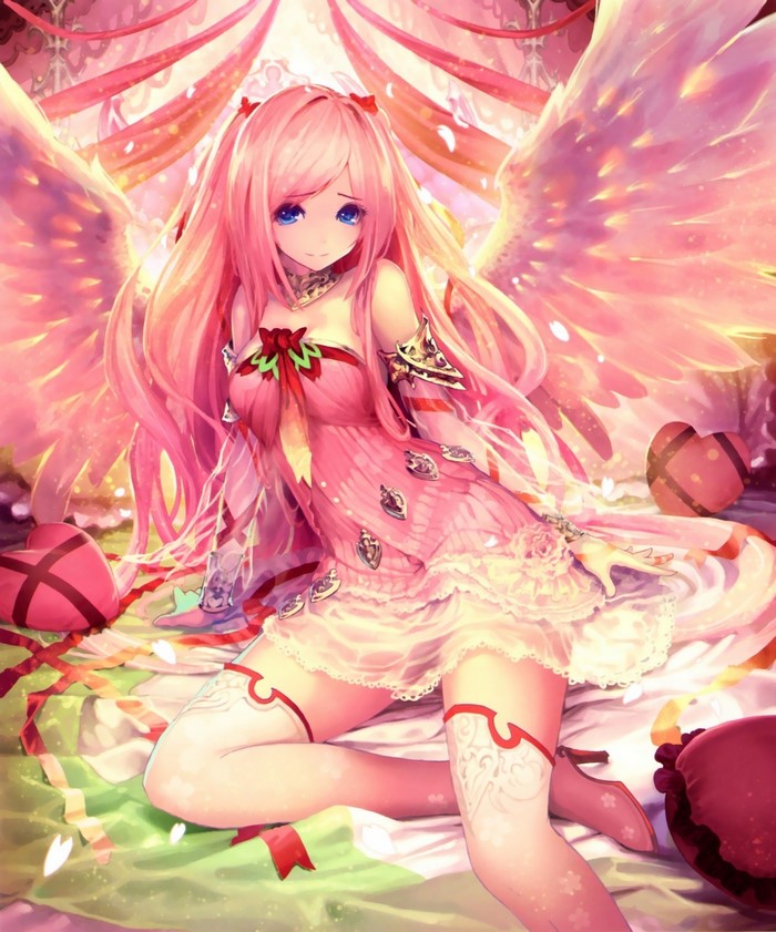 Anime girl with pink hair and wings, Shingeki no Bahamut