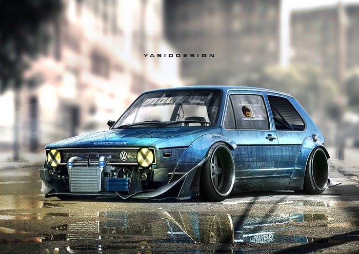 Yellow Taped Headlights Volkswagen Golf MK1 Tuning