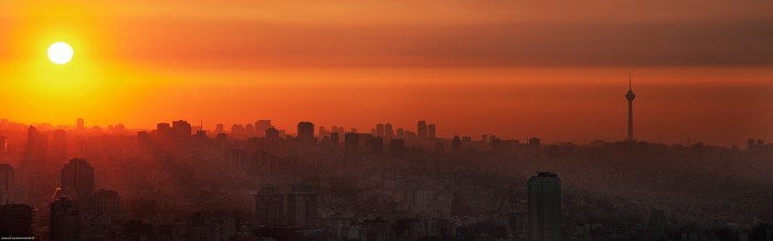 Tehran cityscape with Milad Tower at sunset