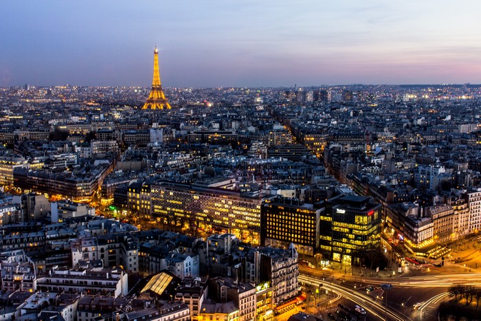 Paris Night Skyline with Illuminated Eiffel Tower