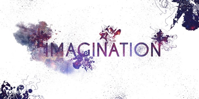 The word IMAGINATION with abstract colorful elements