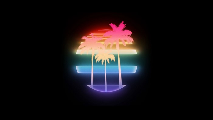 Neon sunset with palm trees