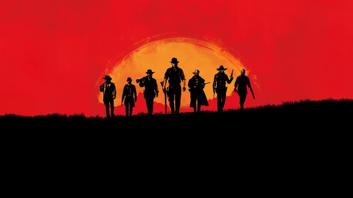 Red Dead Redemption 2 group walking at sunset