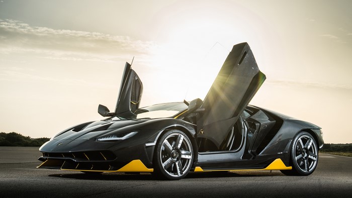 Black Lamborghini Centenario with doors open