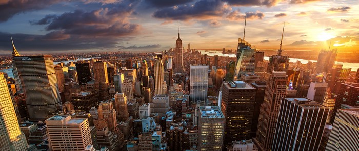 New York City Skyline at Sunrise with Empire State Building