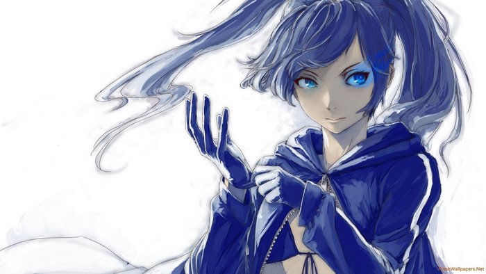 Anime girl with blue hair and blue eyes
