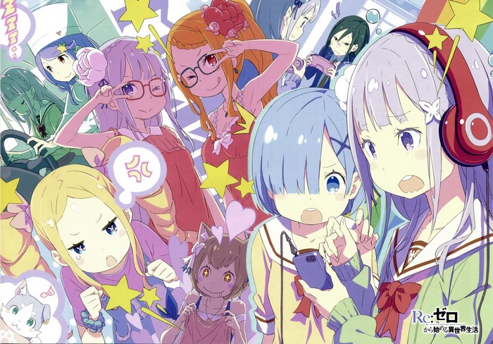 Re:Zero girls with headphones and phone