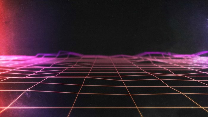 Neon grid landscape with purple and pink hues