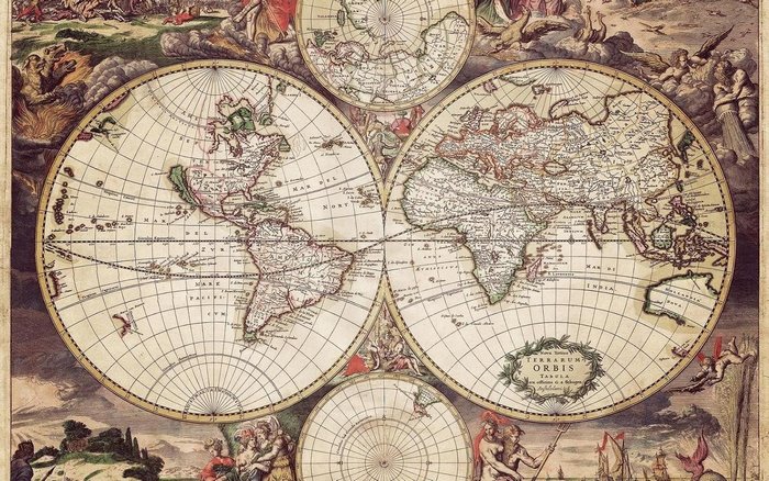 Antique World Map with Mythological Figures