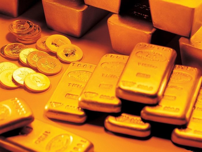 Gold bars and coins