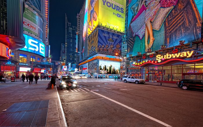 Times Square at Night with Subway Entrance