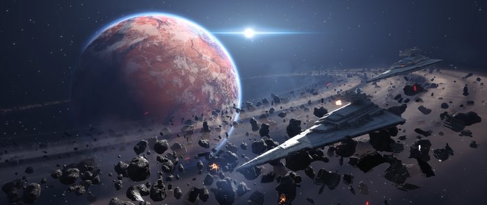 Star Wars Star Destroyers in Asteroid Field