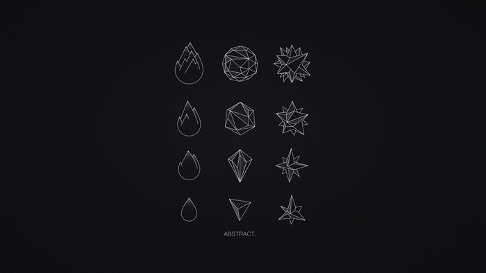 Abstract geometric line art illustrations on dark background