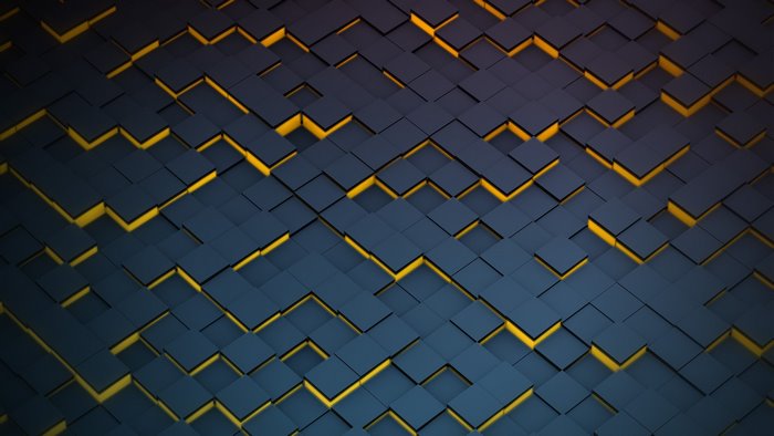 3D abstract dark cubes with yellow light