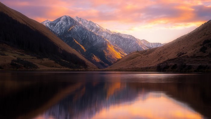 Lake Kirkpatrick New Zealand Mountains Sunset