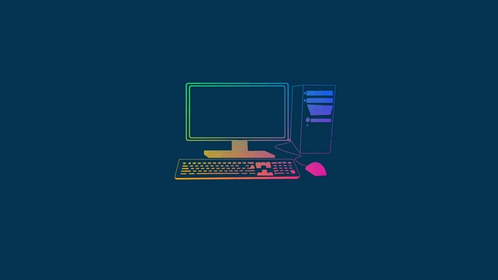 Computer, keyboard, and mouse with gradient outline