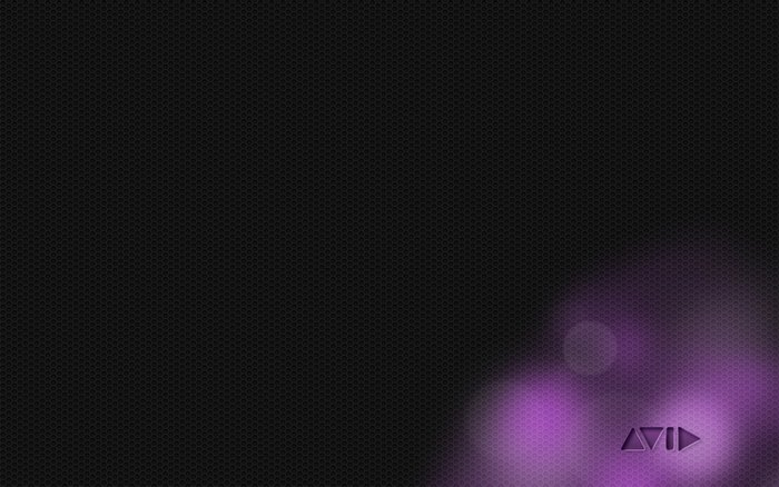 Avid logo on a dark textured background with purple light
