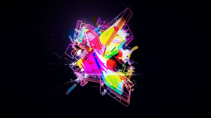 Abstract colorful geometric shapes with neon outlines