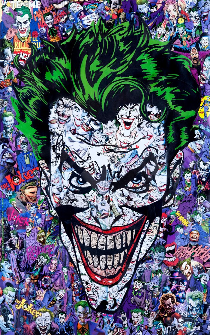 Collage of The Joker comic book art