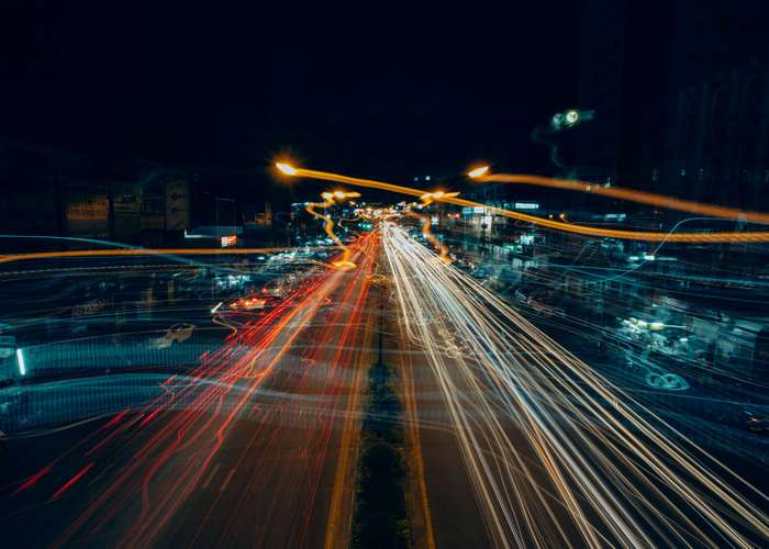 Light trails on a highway at night 4K