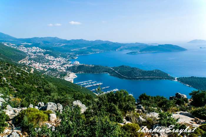 View of Antalya, Turkey from a mountain overlooking the sea and harbor