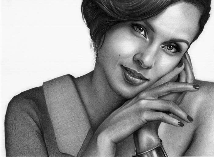 Pencil drawing of a smiling woman