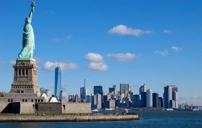 Statue of Liberty and New York City Skyline 4K