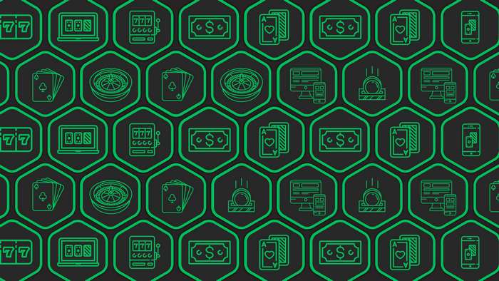 Casino game icons in honeycomb pattern 4K