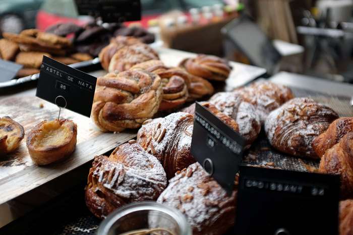 Bakery display with pastries and cookies 4K