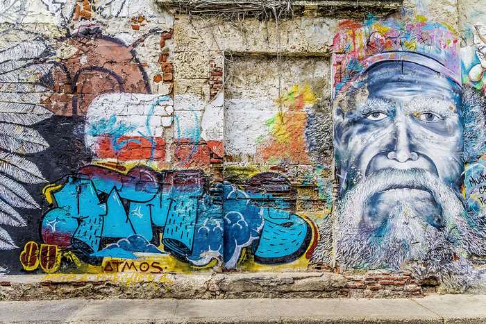 Colorful Graffiti Mural and Elderly Face in Cartagena 4K