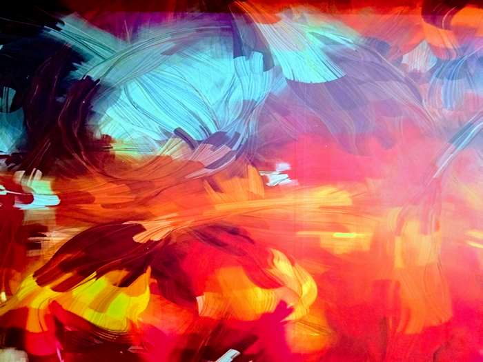 Abstract painting with red, orange, and blue brushstrokes 4K