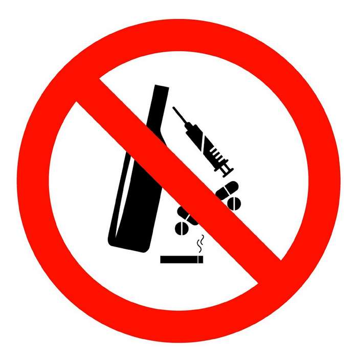 No alcohol, drugs, or smoking sign