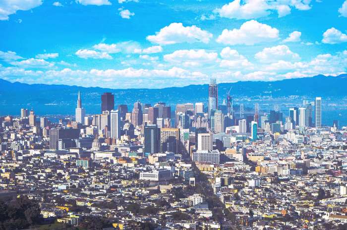 San Francisco Bay Area Skyline with Blue Clouds 4K