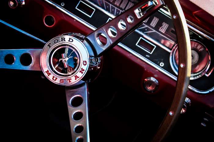 Classic Ford Mustang Steering Wheel and Dashboard 4K