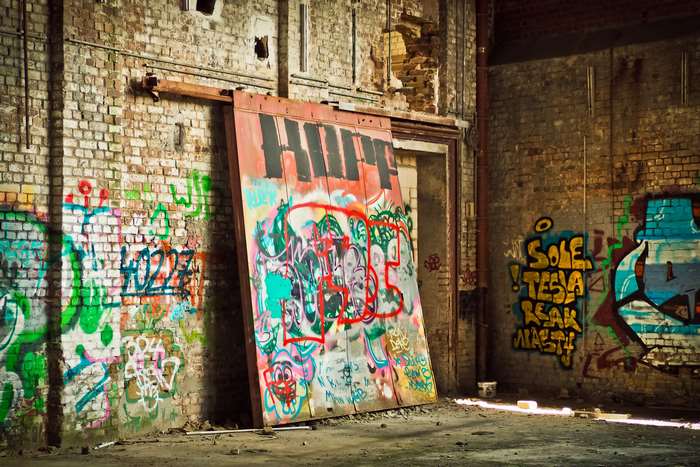 Abandoned building with graffiti art