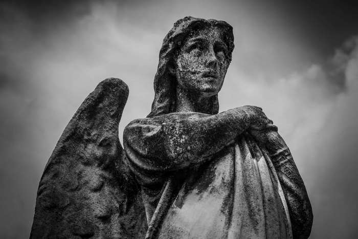 Angel statue in black and white