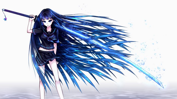 Anime girl with blue glowing sword