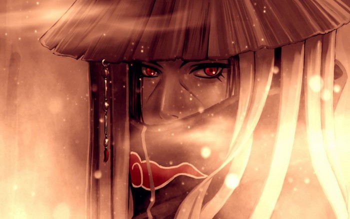 Itachi Uchiha from Naruto wearing Akatsuki cloak