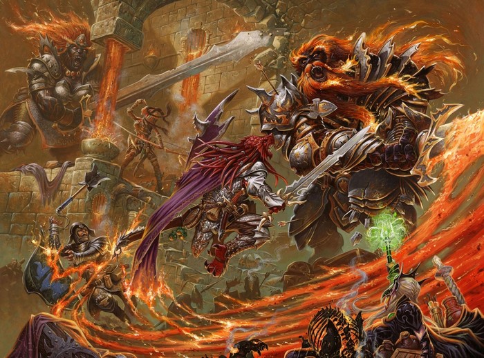 Fantasy Battle with Fire and Weapons