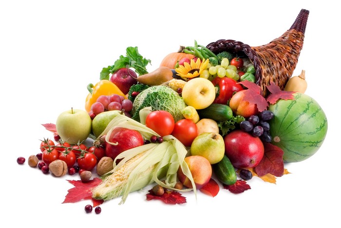 Cornucopia overflowing with fruits and vegetables
