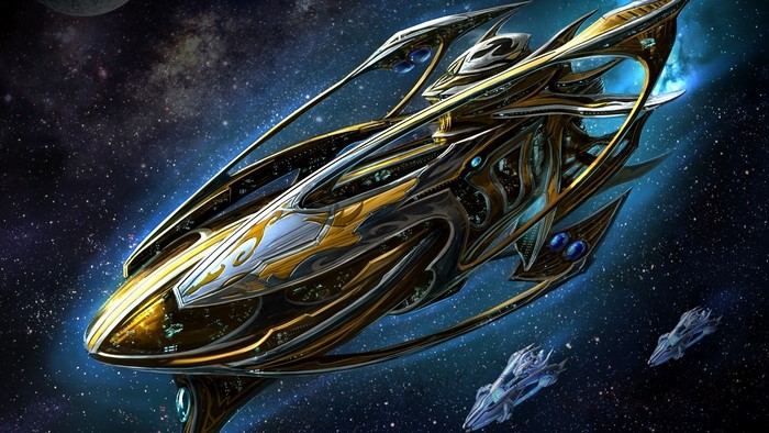 Starcraft Spaceship in Deep Space with Stars