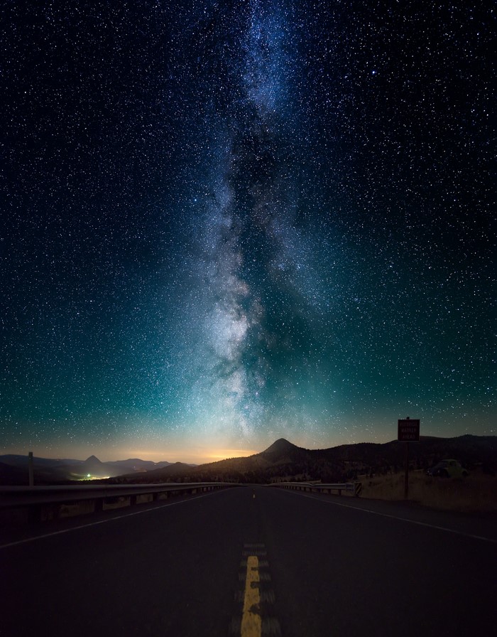 Milky Way Galaxy Over a Desert Road at Night