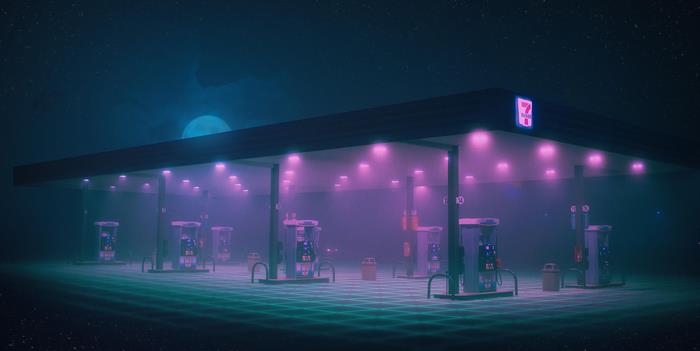 Retro 7-Eleven Gas Station at Night 4K