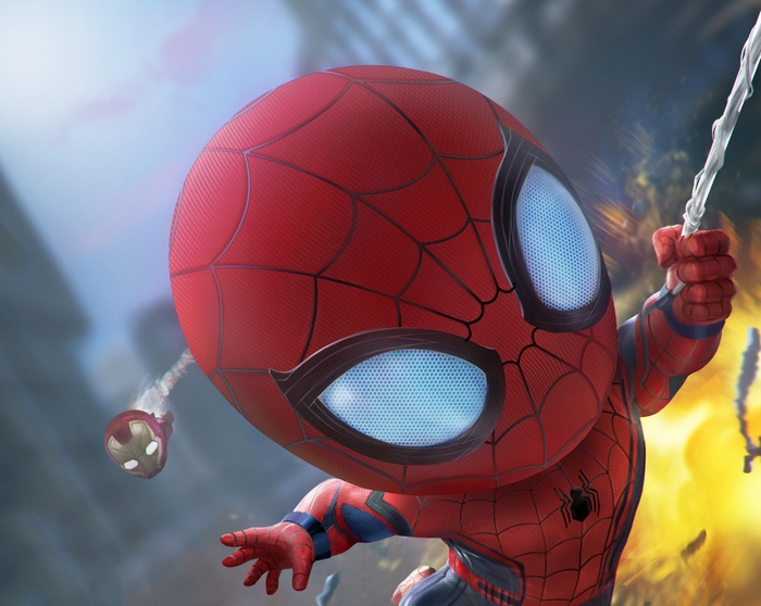 Chibi Spiderman and Iron Man artwork