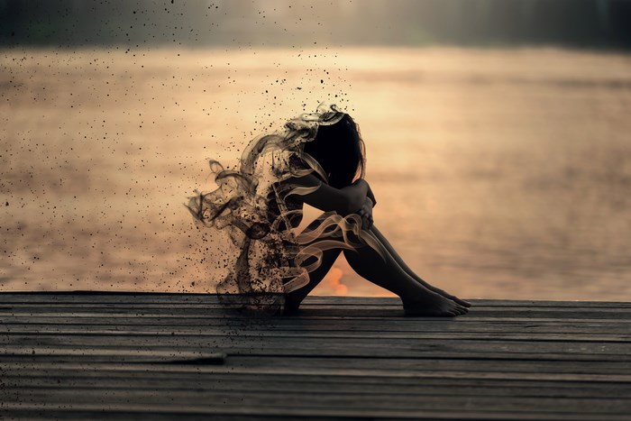Sad Girl Digital Art Dissolving into Smoke 4K