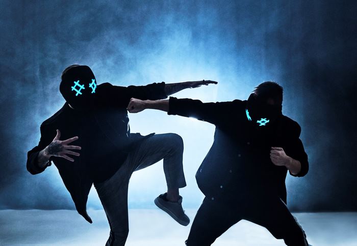 Tungevaag and Raaban DJs wearing neon masks