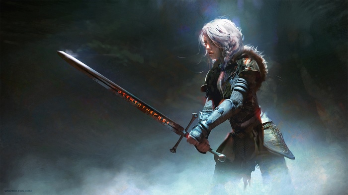 Warrior woman with a runic sword